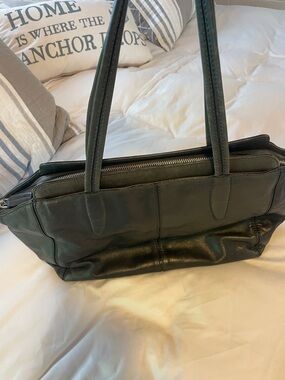 Tumi Dark Leather Tote Bag with Double Shoulder Straps